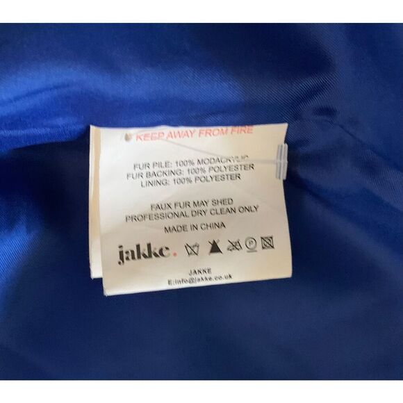 JAKKE Anthropologie 100% Fake Fur GRAPHIC Fuzzy BLUE Coat Jacket sz 2 - Picture 8 of 10